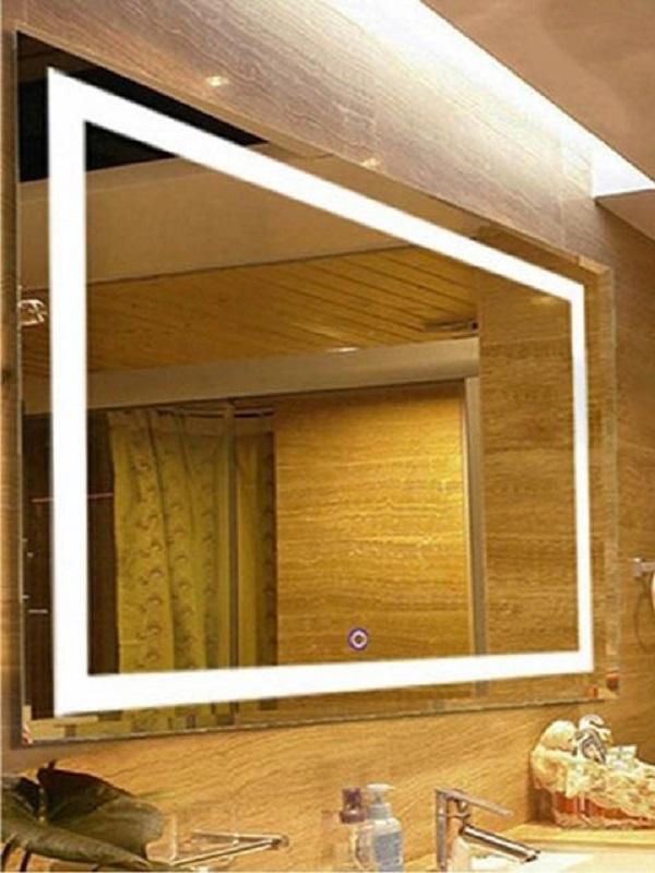 Gương Bỉ có đèn led nút cảm ứng treo trong nhà tắm phòng tắm hình chữ nhật